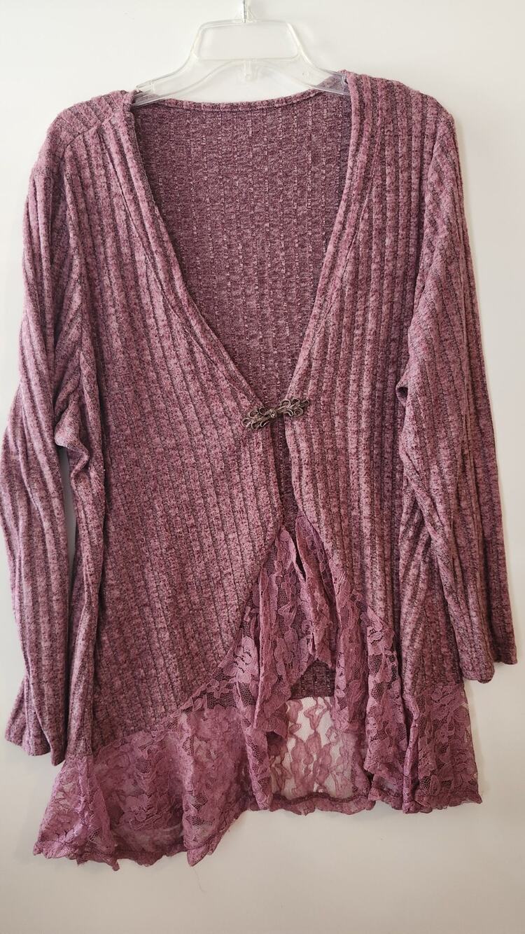 SHEIN Curve Women's 4XL Ribbed Knit Lace Cardigan Asymmetric Clasp Top #420